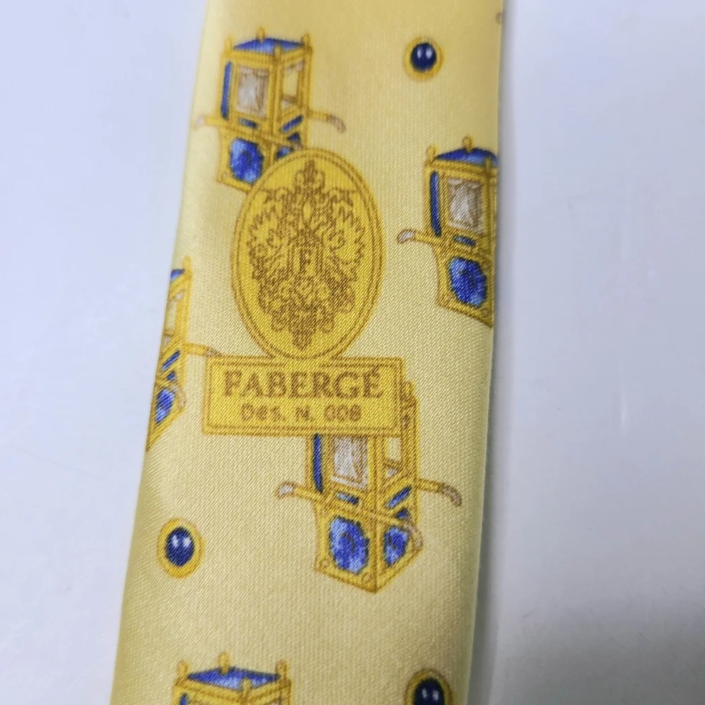Faberge Handmade Yellow Print Silk Vintage Tie